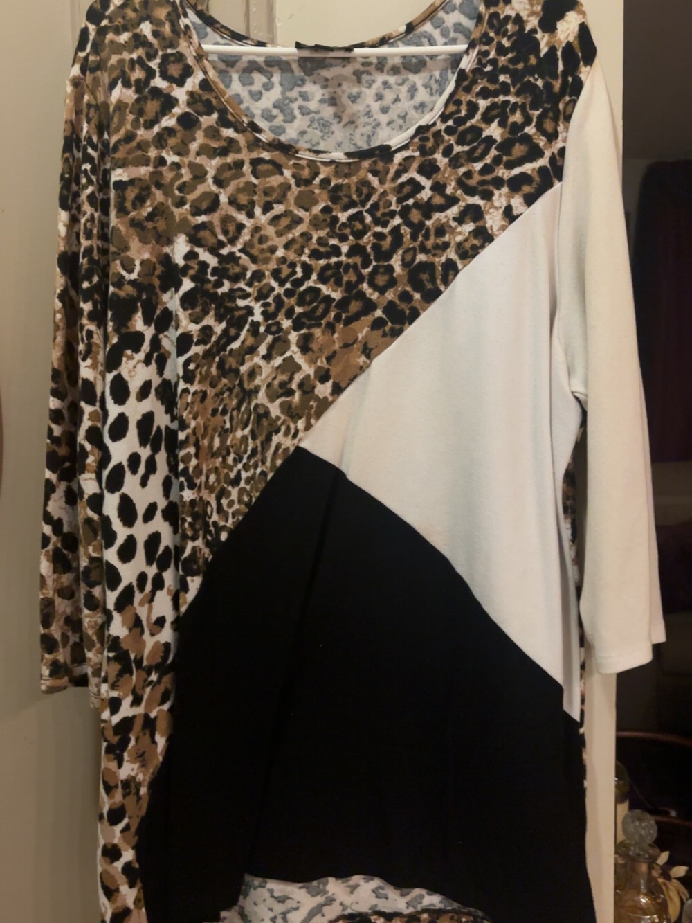JSP Woman Leopard Print Colorblock Tunic Top